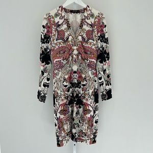 ETRO WHITE BLACK MULTI PRINT LONG SLEEVE DRESS SIZE IT 46 US / 12 NWOTS!